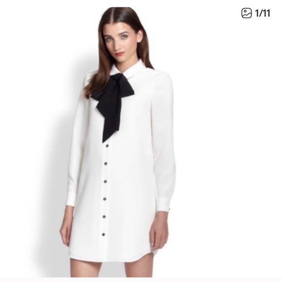 kate spade Dresses & Skirts - Kate Spade Long Sleeve White Dress with Black Bow